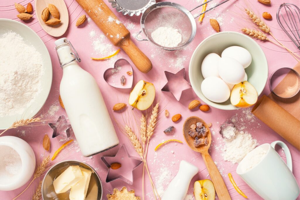 Baking Ingredients on the Pink Table