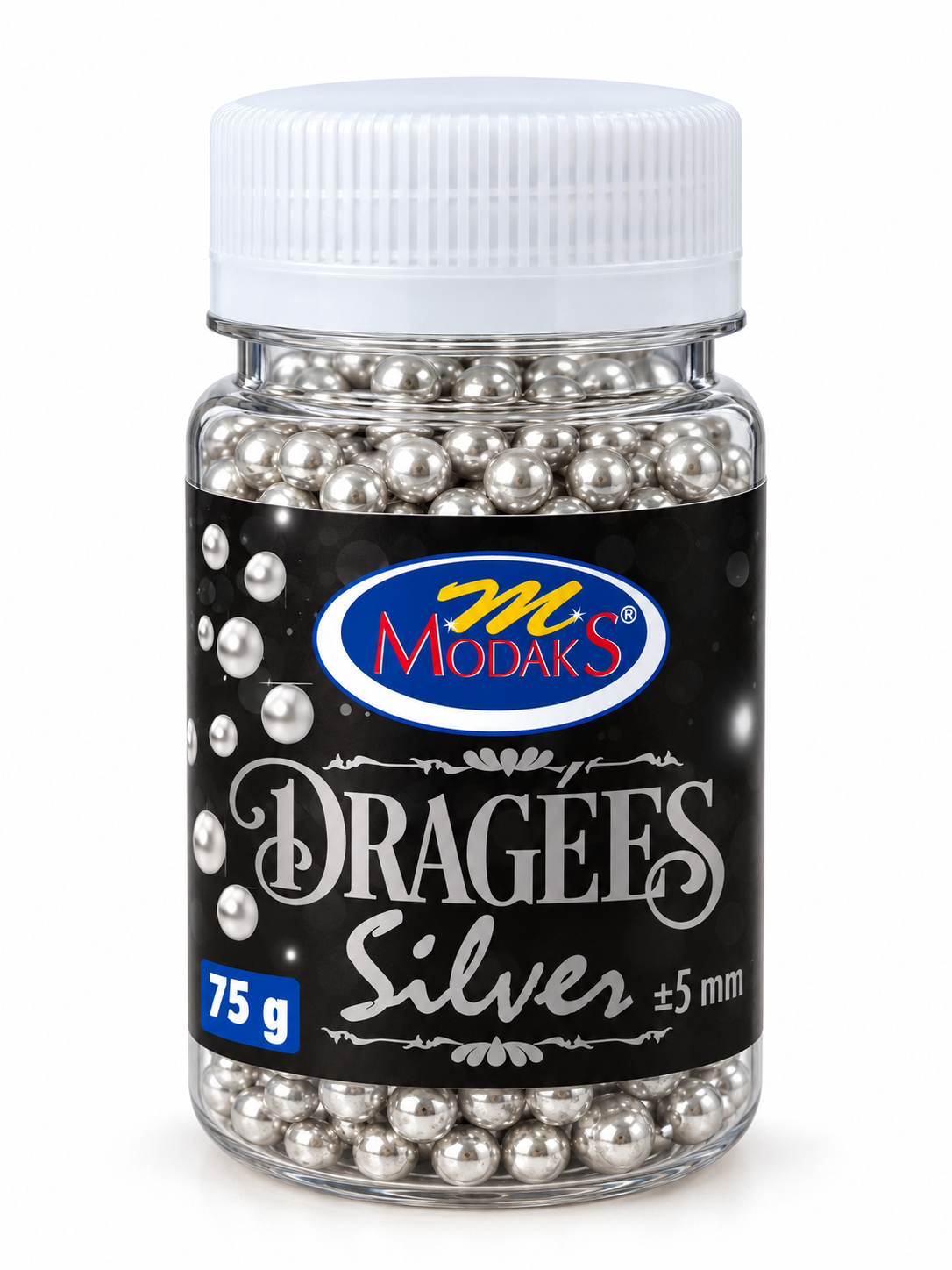 Silver Dragées 75 g Medium (5 mm)
